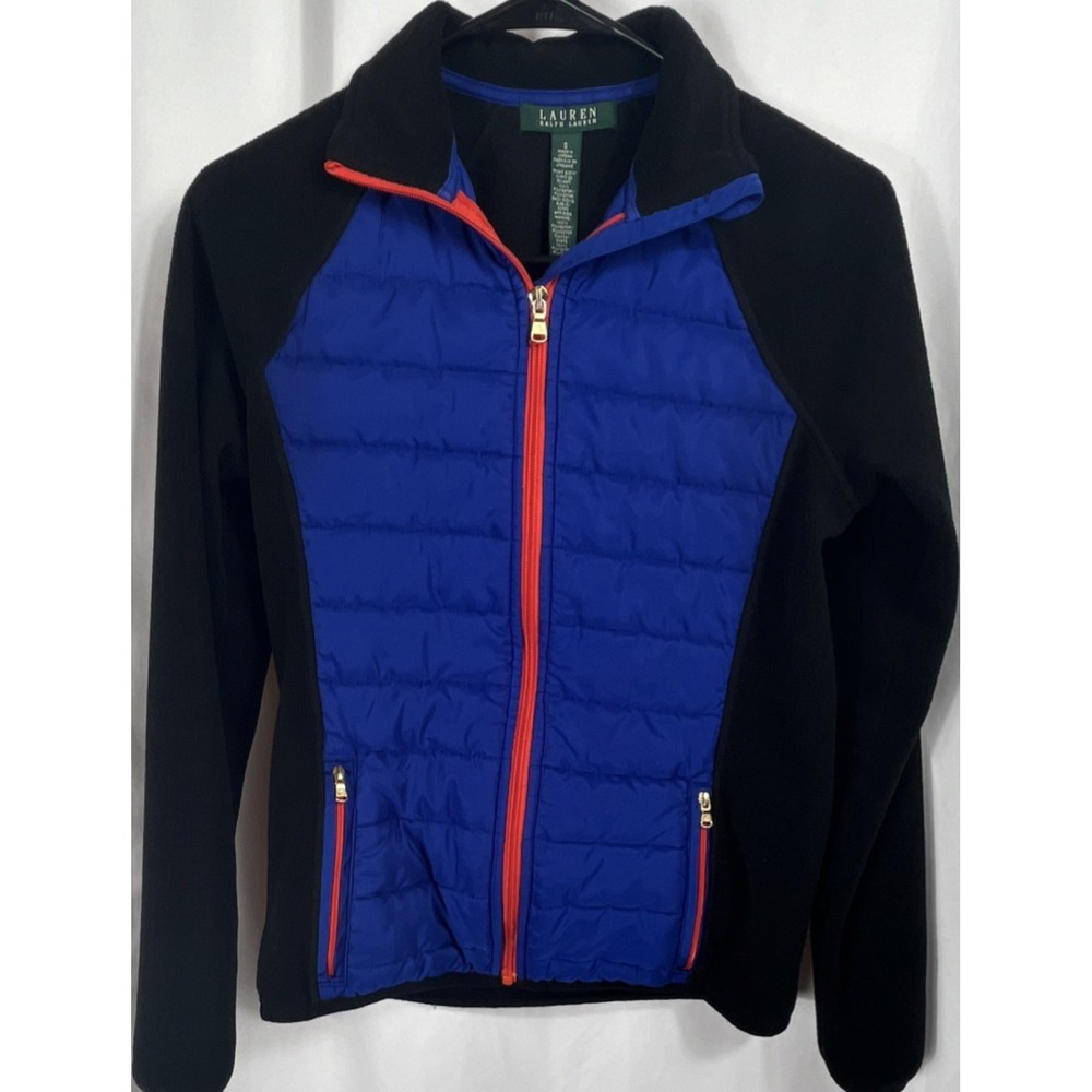 Lauren Ralph Lauren Women's Quilted Zip Jacket‎ Blue Black Red S Long Sleeve